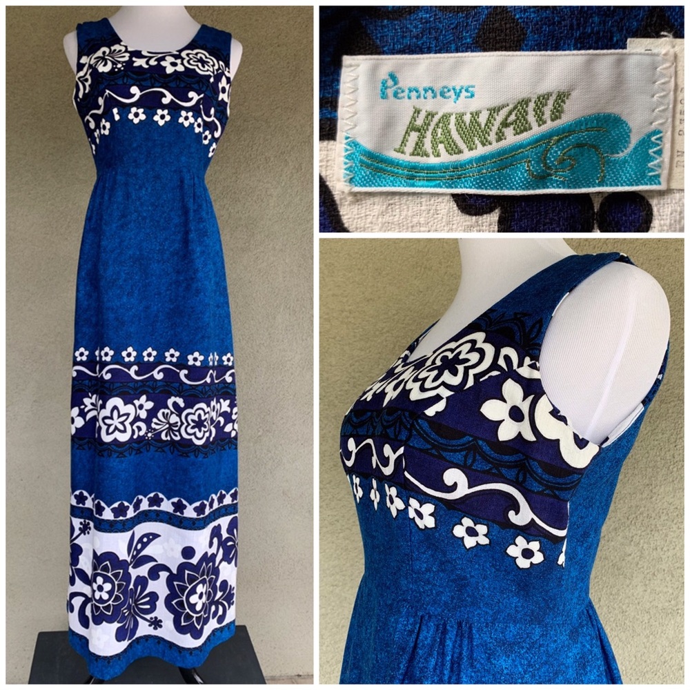 🌺 70s Vintage Hawaiian Barkcloth Muumuu Maxi Dress